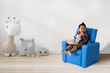 Blue Kids push back recliner chair with cup holder - Low Angle