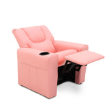 Pink Kids push back recliner chair with cup holder - Side View