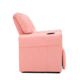Pink Kids push back recliner chair with cup holder - Close-Up Angle