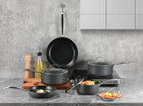 8-Piece Cookware Set with Non-stick Coating and Glass Lids - Front View