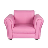 Kids Pink Couch Sofa Chair w/ Footstool in PU Leather - Front View