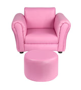 Kids Pink Couch Sofa Chair w/ Footstool in PU Leather - Side View
