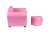 Kids Pink Couch Sofa Chair w/ Footstool in PU Leather - 45-Degree Angle