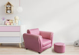 Kids Pink Couch Sofa Chair w/ Footstool in PU Leather - Rear View
