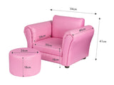Kids Pink Couch Sofa Chair w/ Footstool in PU Leather - Close-Up Angle