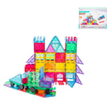120 Pcs non-toxic STEM Educational, Durable Magnetic Tiles/Puzzle with Storage Bag - Top-Down View