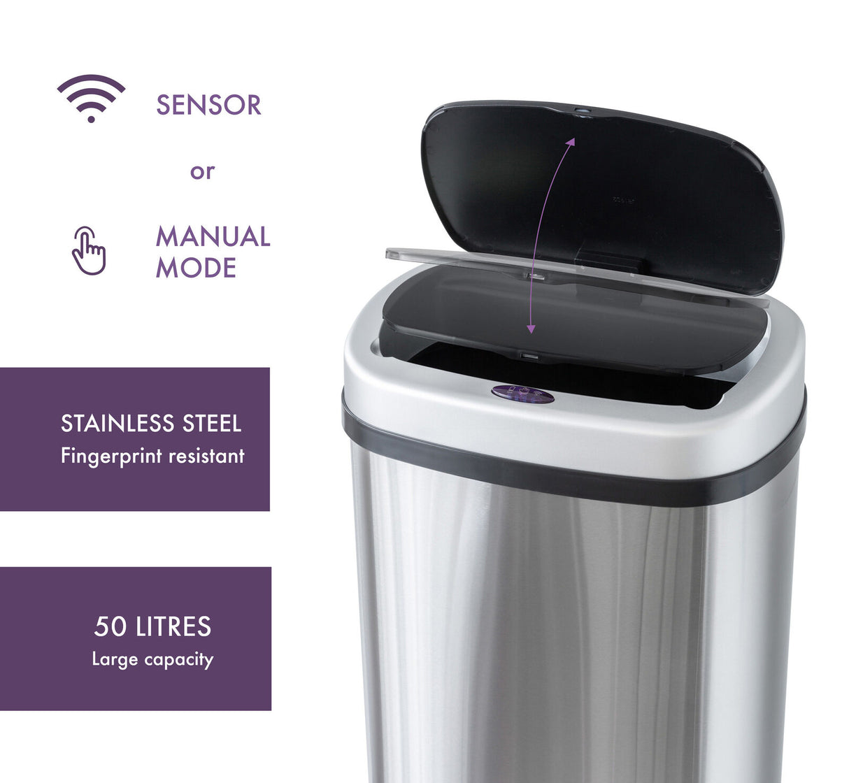 50L Stainless Steel Motion Sensor Rubbish Bin