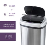50L Stainless Steel Motion Sensor Rubbish Bin - Top-Down View