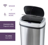 70L Stainless Steel Motion Sensor Rubbish Bin - Top-Down View