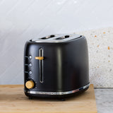 2-Slice Bread Toaster in Black w/ Wood Accents - Front View