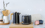 2-Slice Bread Toaster in Black w/ Wood Accents - Side View