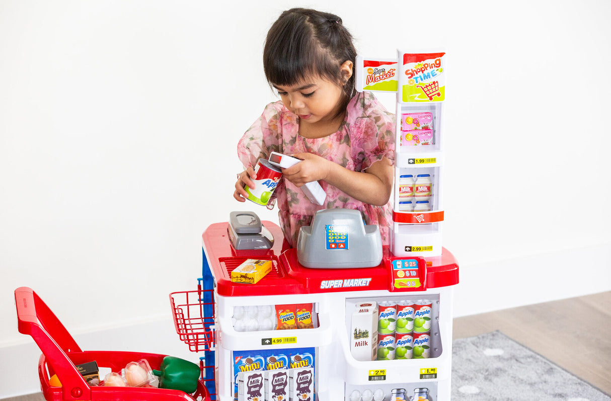 Children's Home Supermarket w/ Toy Cash Register, Trolly, Fruit & More