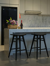 Aria Oval Solid Timber Counter Stool (Black) - Top-Down View
