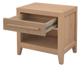 Dion 1-Drawer Solid Mindi Bedside Table (Natural) - Side View