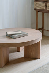 Apollo Round Solid Mindi Timber Coffe Table (Natural) - Side View