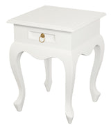Queen Anne 1 Drawer Lamp Table (White) - Side View