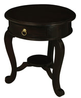 Round Cabriole Leg 1 Drawer Lamp Table (Chocolate) - Side View