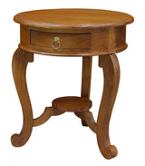 Round Cabriole Leg 1 Drawer Lamp Table (Light Pecan) - Front View