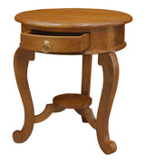 Round Cabriole Leg 1 Drawer Lamp Table (Light Pecan) - Side View