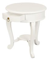 Round Cabriole Leg 1 Drawer Lamp Table (White) - Front View