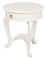 Round Cabriole Leg 1 Drawer Lamp Table (White) - Side View