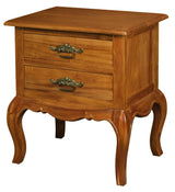 French Provincial 2 Drawer Side Table (Light Pecan) - Side View