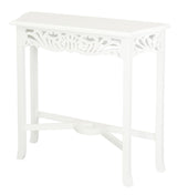 Jepara Carved Sofa Table (White) - Front View