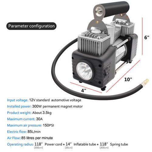 4WD Car Pump Truck 12V 150PSI Car Air Compressor Portable Tyre Deflator Inflator, image 10