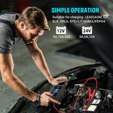 12/24V Automatic Car Battery Charger For Lithium Lifepo4 Lead-Acid AGM/Gel/SLA - Side View