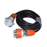 32 Amp 5m 3 Pin Extension Lead Single Phase 250V Rubber Cable Male/Female Plug - Front View