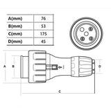 32 Amp 5m 3 Pin Extension Lead Single Phase 250V Rubber Cable Male/Female Plug - Low Angle