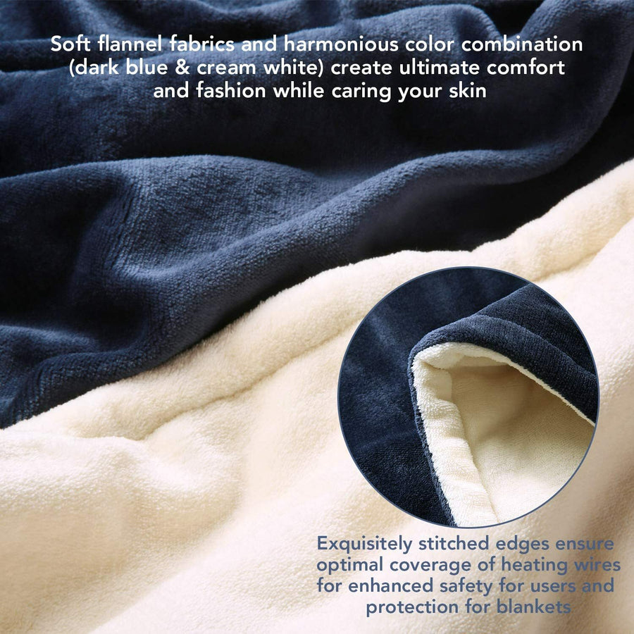 Double-side Flannel Heated Electric Throw Blanket Fast Heating Warm Washable Blue