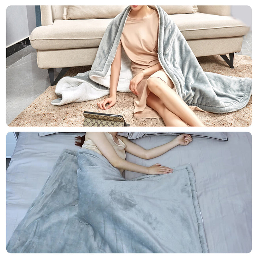Double-side Flannel Heated Electric Throw Blanket Fast Heating Warm Washable gray
