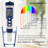 5-IN-1 Digital Water Quality Tester Waterproof pH TDS EC Temperature Meter Pool - Front View