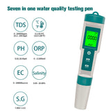 7 In 1 PH Meter TDS/EC/Salt/Temp Water Quality Monitor Tester Pen Pool Aquarium - Rear View