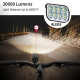 Waterproof Bike Light Set with Digital Battery Display Aluminum Alloy 360° Mount - Rear View