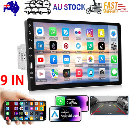 9" Car Radio 2 DIN GPS FM RDS WIFI w/ Rear Camera For Android Auto IOS CarPlay