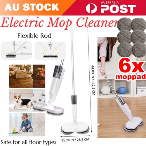 Cordless electric spin mop floor scrubber with 6 microfiber pads