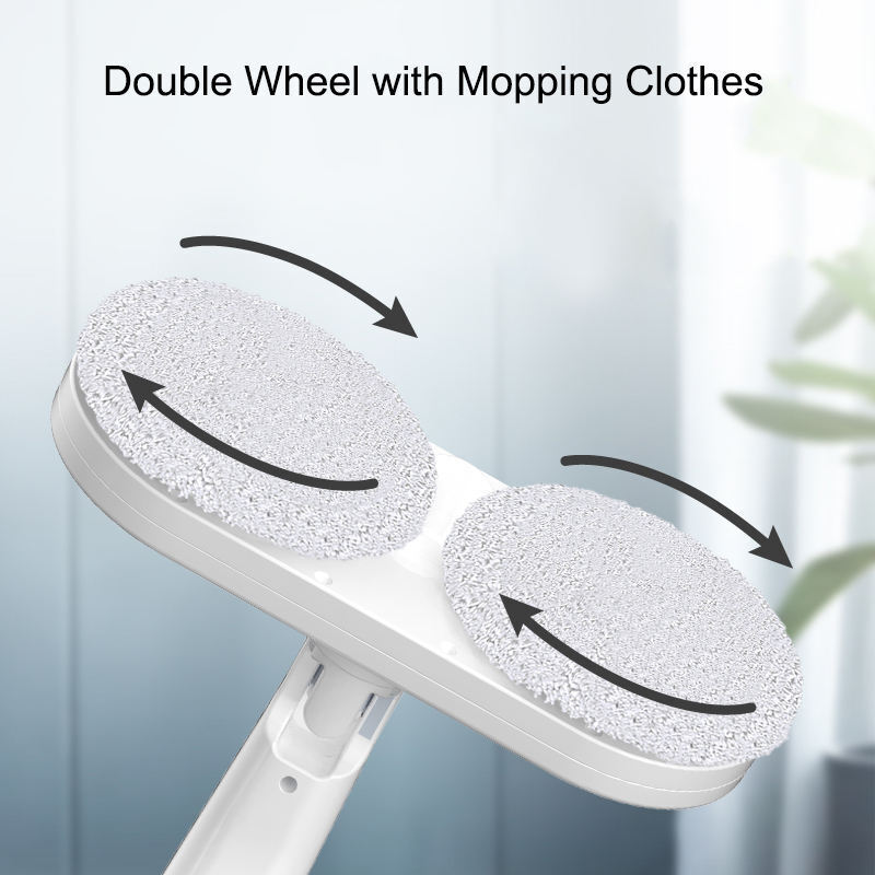Cordless electric spin mop floor scrubber with 6 microfiber pads, USB charging line