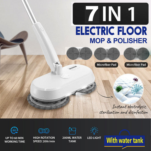 Cordless electric spin mop floor scrubber with 6 microfiber pads, image 8