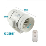 8 Inch Extractor Fan+Remote Duct Hydroponic Air Circulation Exhaust Vent