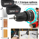 Cordless Drill w/2 Battery Heavy Duty Impact Driver Kit Brushless Hammer Set - Rear View