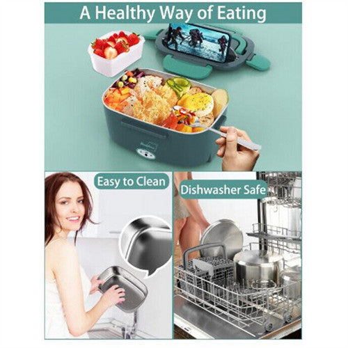 2 in1 Home Car Electric Lunch Box Stainless Steel Food Heating Bento Box AU Plug