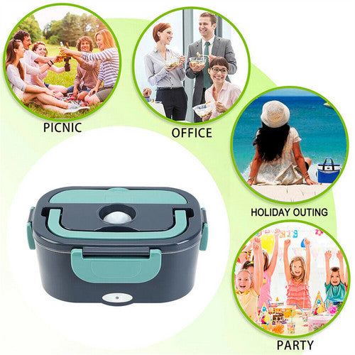2 in1 Home Car Electric Lunch Box Stainless Steel Food Heating Bento Box AU Plug