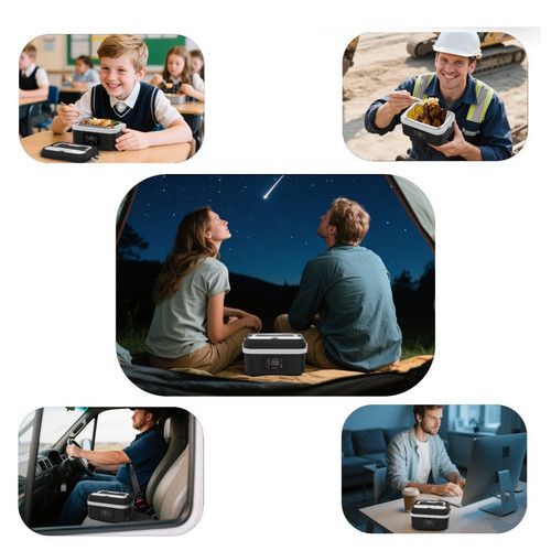 Portable 1L Cordless Electric Heated Lunch Box 16000mAh 60W 304 Stainless Steel Black&Green, Portable