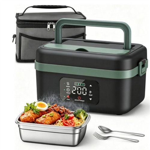 Portable 1L Cordless Electric Heated Lunch Box 16000mAh 60W 304 Stainless Steel Black&Green, image 5