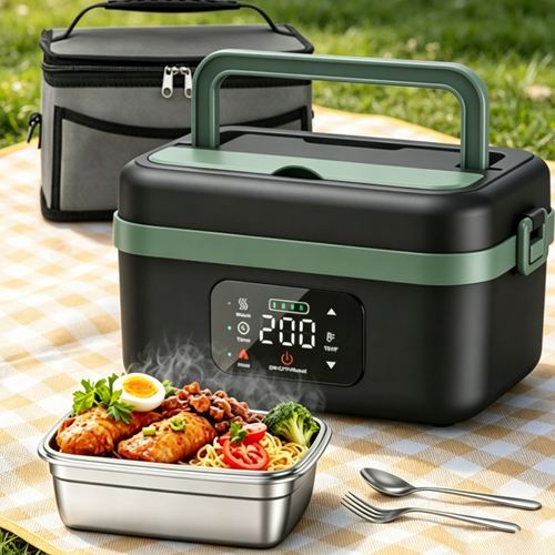 Portable 1L Cordless Electric Heated Lunch Box 16000mAh 60W 304 Stainless Steel Black&Green, image 7