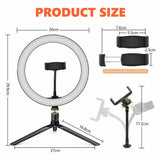10 Dimmable LED Ring Light Tripod Stand for Phone Makeup Live Selfie