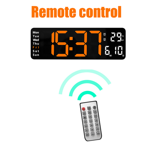 13 Orange Large Digital Big Jumbo LED Wall Desk Clock Display With Temperature Calendar