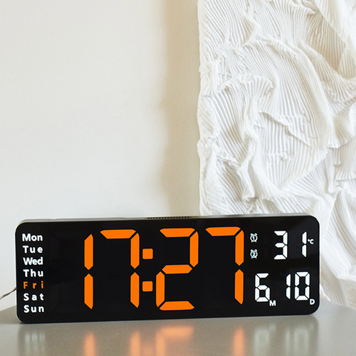 13 Orange Large Digital Big Jumbo LED Wall Desk Clock Display With Temperature Calendar